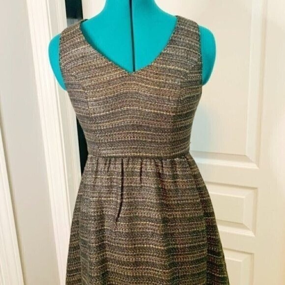 Anthropologie Moulinette Soeurs Shimmer Metallic Tweed Fit and Flare Dress - Picture 3 of 15